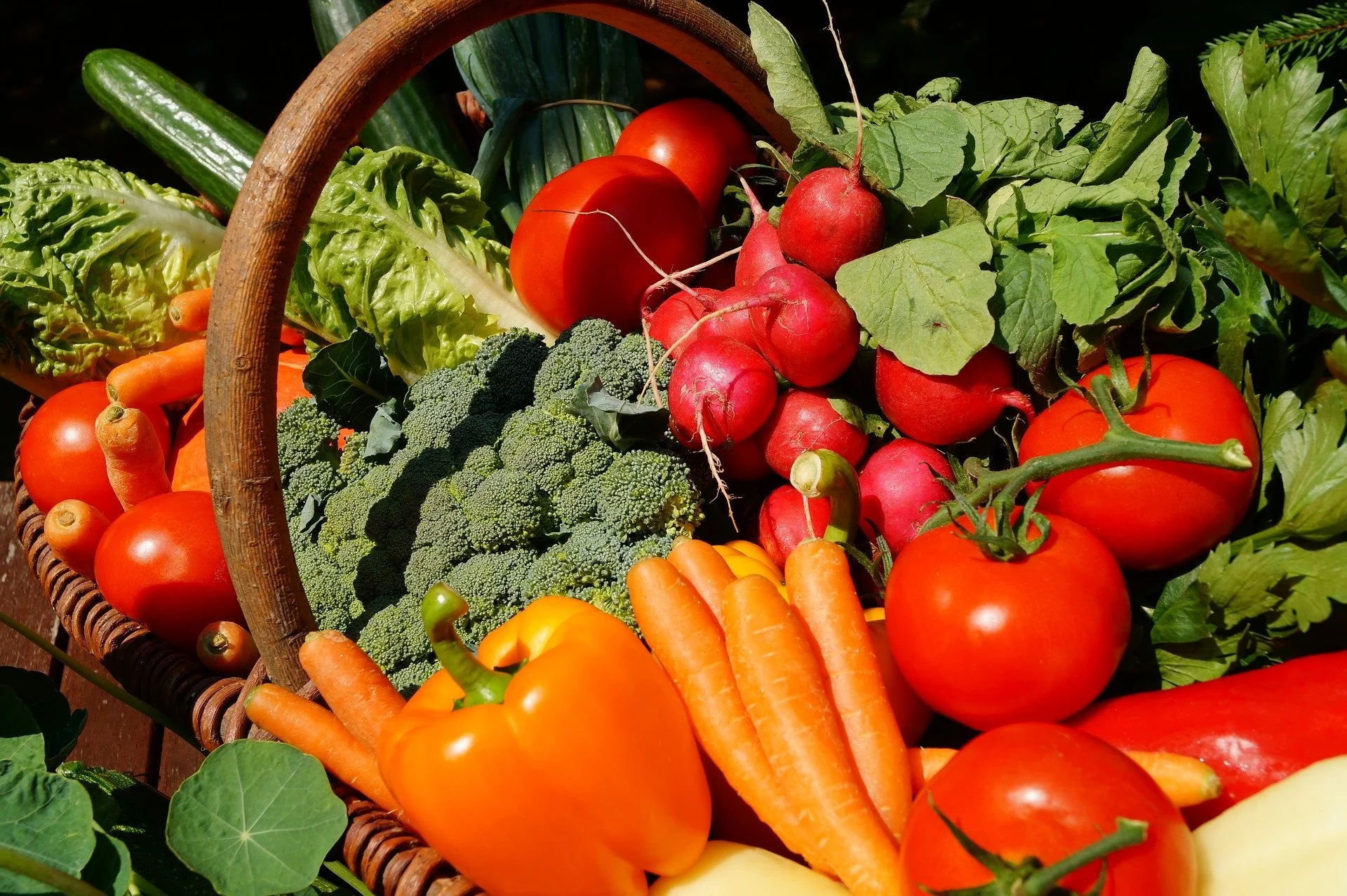 Fresh colorful vegetables and whole foods arranged naturally